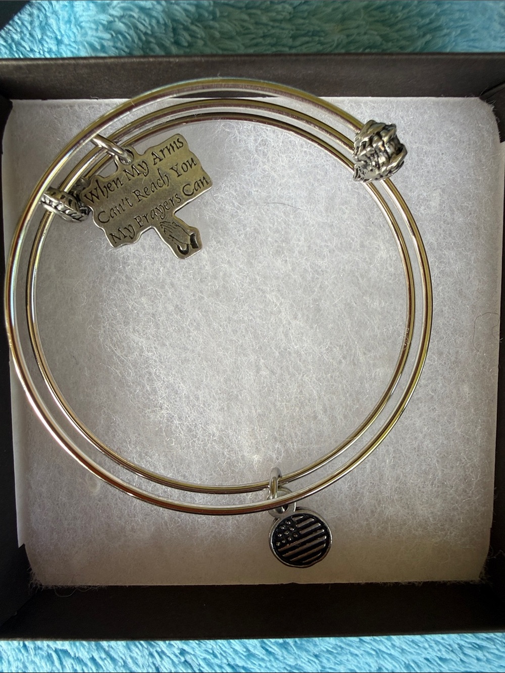 Silver Tone Women's Prayer & Flag Charm Bracelet Set